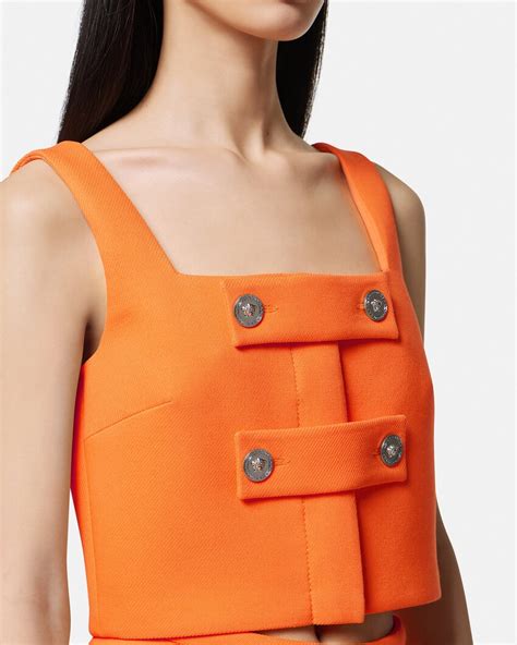 versace coral orange 8 top|Versace cropped tops.